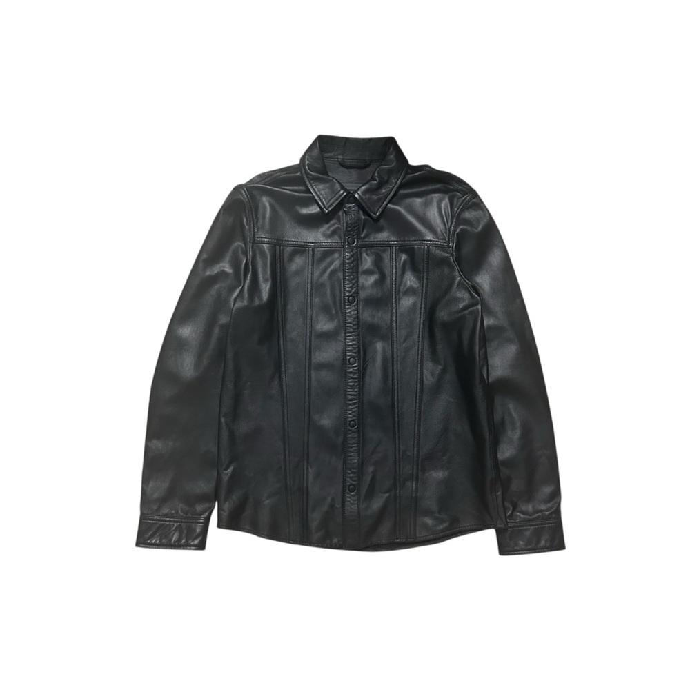 New John Varvatos Black Leather Shirt Jacket Mens Size 48